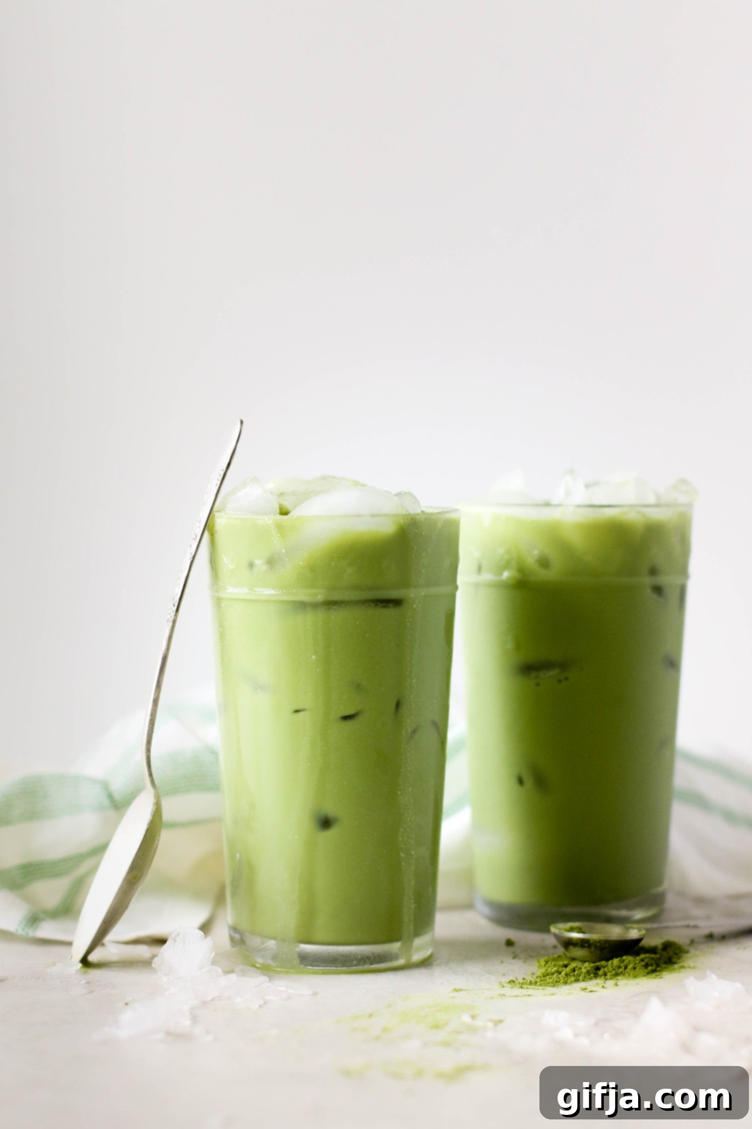 Refreshing Iced Almond Milk Matcha Latte with Coconut Butter