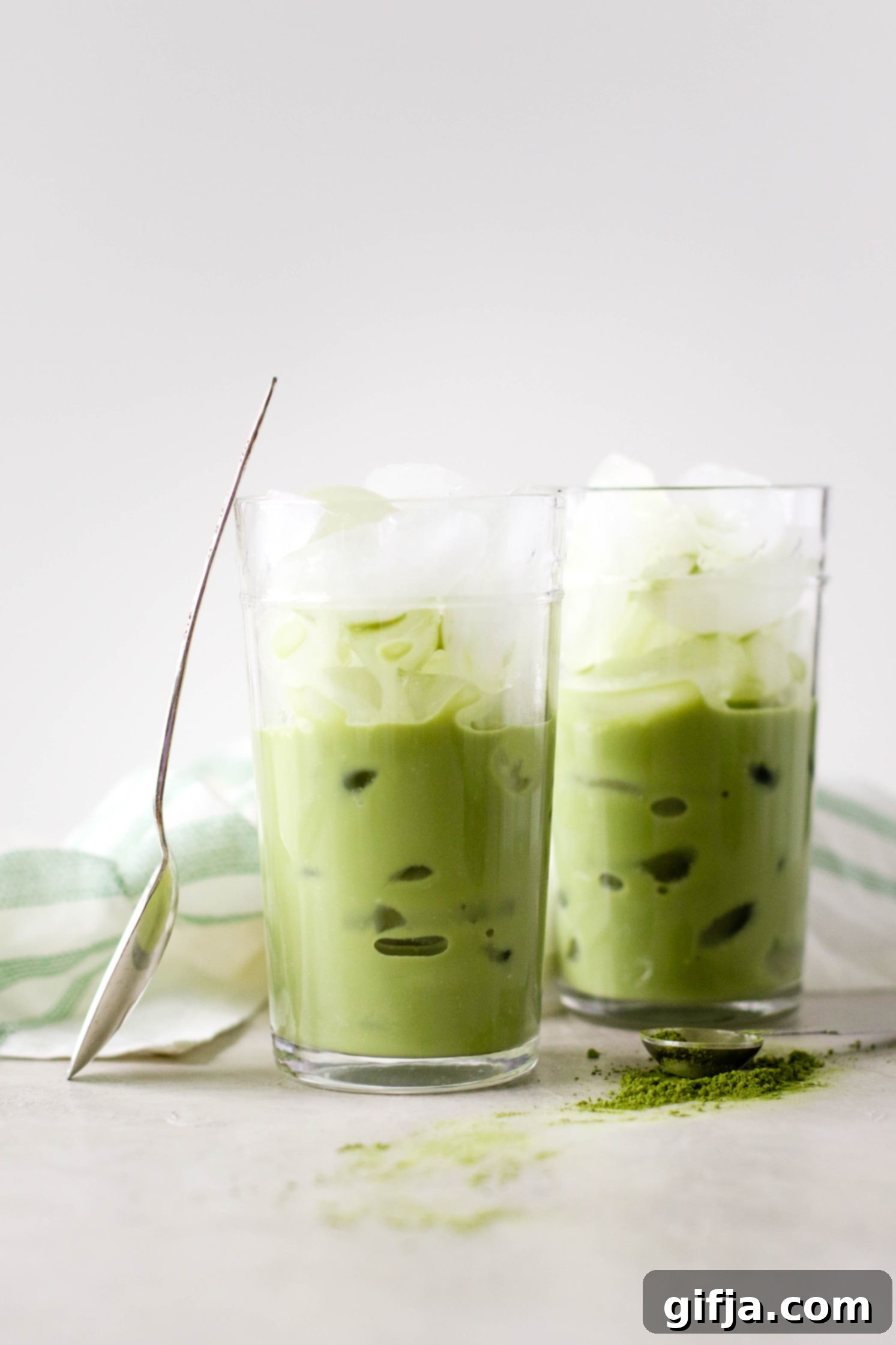 Delicious Iced Almond Milk Matcha Latte with Coconut Butter
