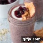 Sweet Cherry Chia Delight 10 Delicious Cherry Chia Pudding garnished with fresh cherries and crunchy apple chips, served in a mason jar.