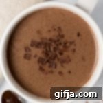 SunButter Cocoa Bliss 9 SunButter Hot Chocolate with chocolate shavings.