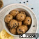 Blueberry Muffin Energy Bites 12 Blueberry Muffin Energy Balls on a plate