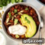 Decadent Vegan Chocolate Chili 13 A vibrant bowl of Vegan Chocolate Chili, showcasing its rich, thick texture and inviting warmth, perfect for a cozy meal.