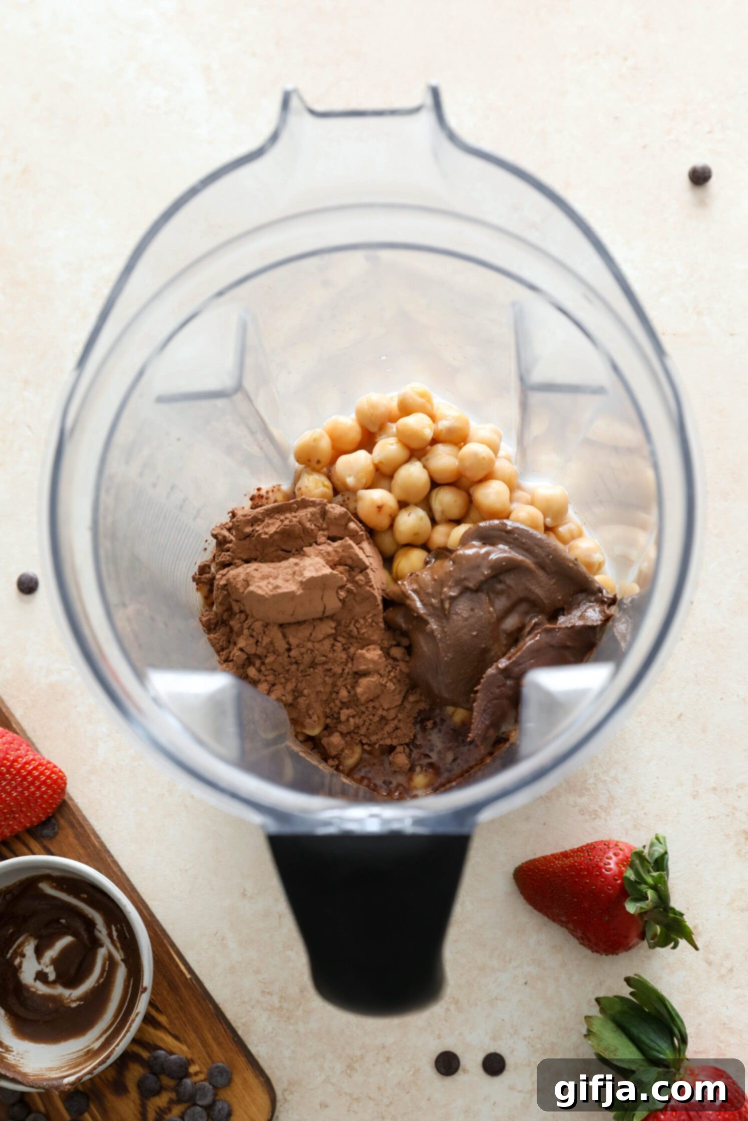 Vegan Brownie Batter Dip ingredients in Vitamix by Flora & Vino