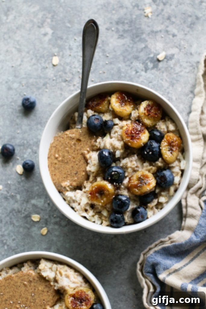 A beautifully presented warm breakfast bowl, inviting and comforting, perfect for cold mornings.