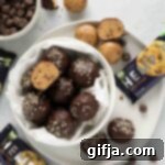 No-Bake Cookie Dough Protein Bliss Balls 11 Delicious Cookie Dough Protein Truffles, a healthy and easy snack option.