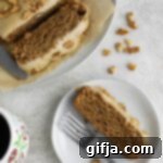 Plant-Based Walnut Streusel Cake 12 Sliced Vegan Walnut Coffee Cake with Coffee Frosting and walnuts