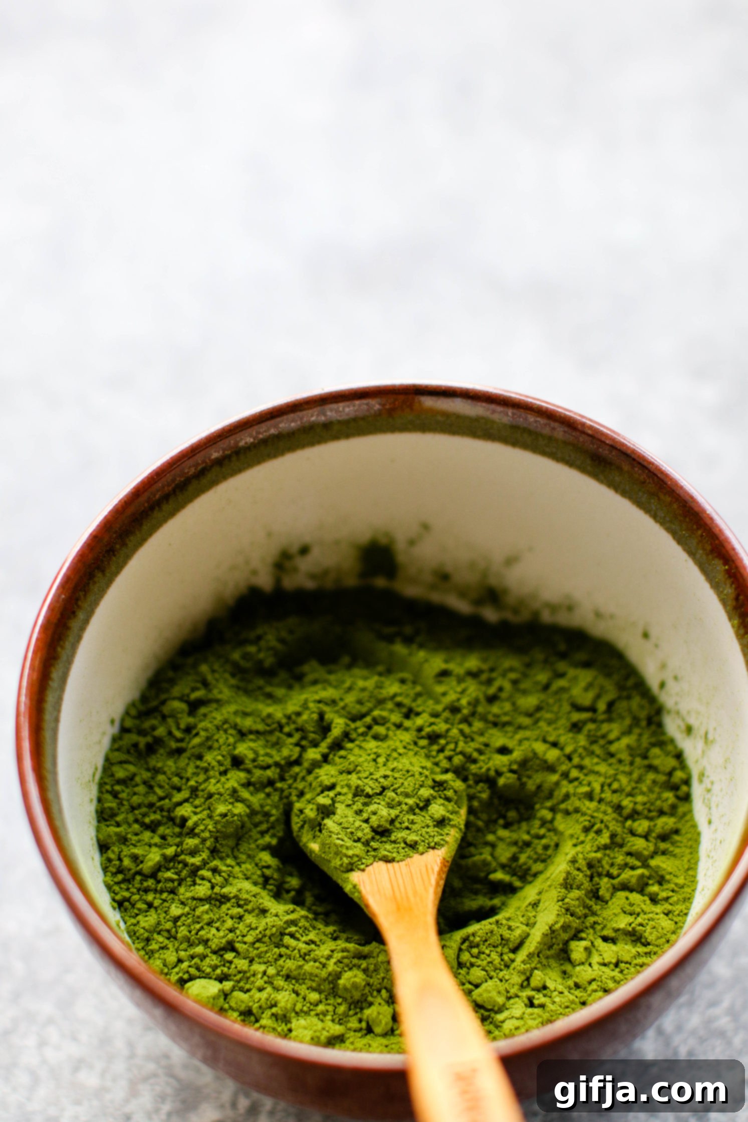 matcha powder in bowl by Flora & Vino 