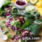 Emerald Wraps: Black Bean Filling with Crimson Beet Salsa 9 Black Bean Collard Burritos with Beet Salsa