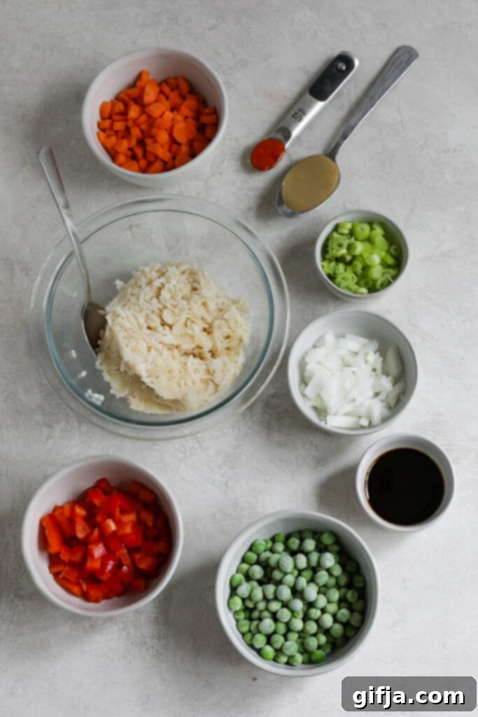 Solo Fried Rice Delight 3 ingredients for single serving fried rice on cement board