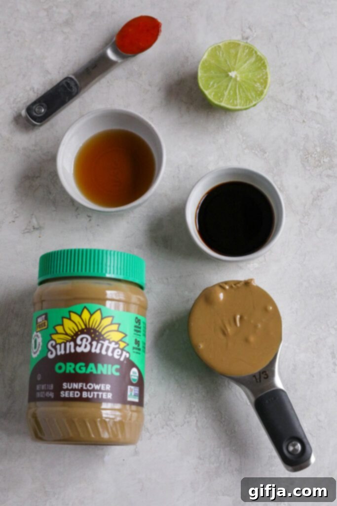 ingredients for SunButter sauce on white board